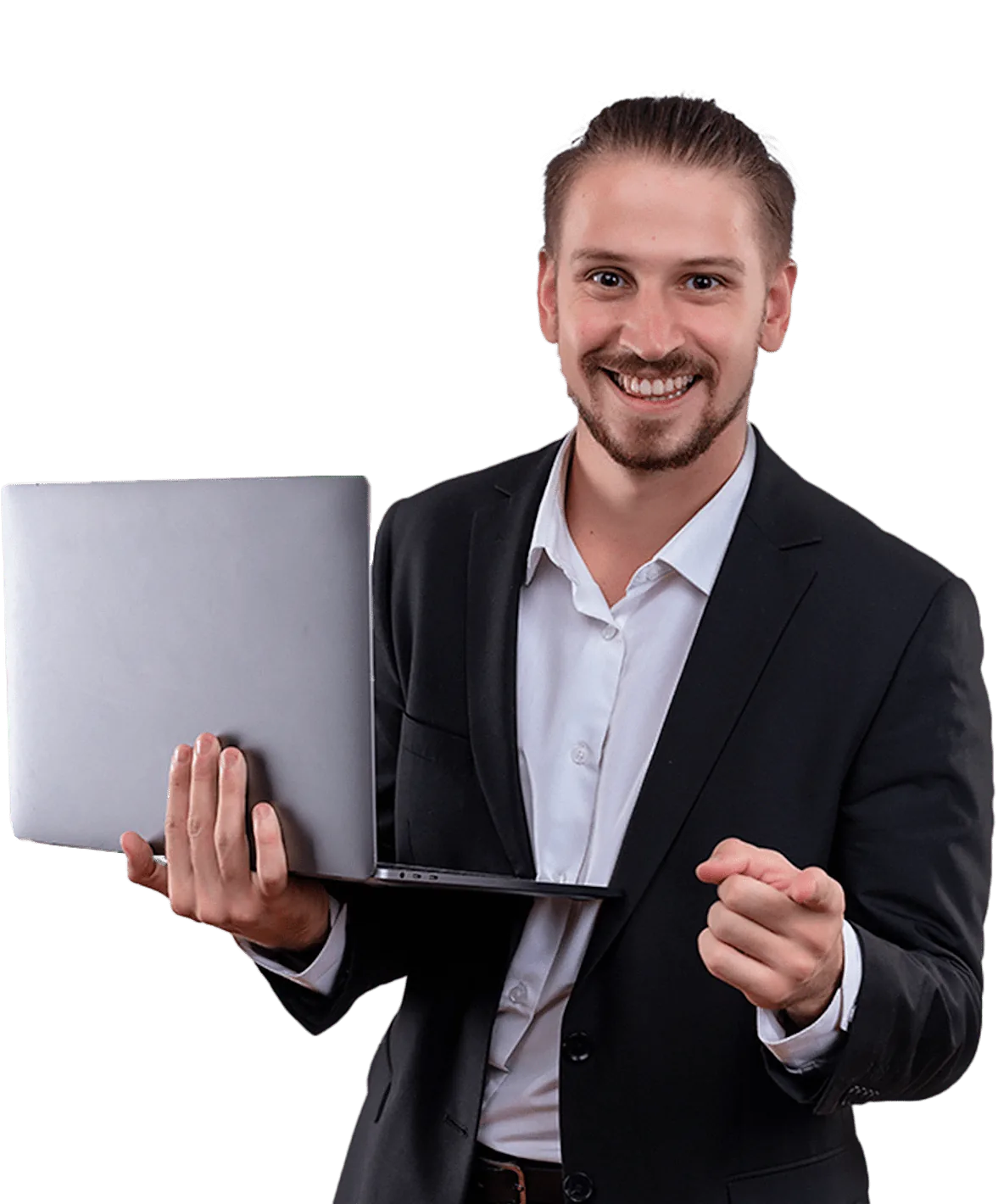 A business owner holding a laptop